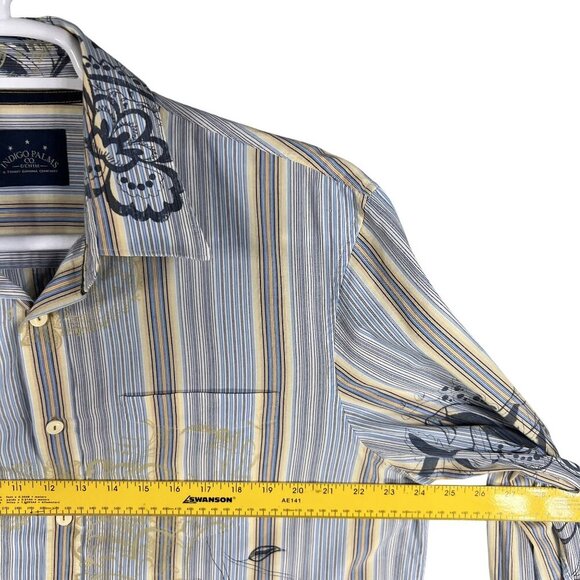 Tommy Bahama Mens L Indigo Palms Striped Front Back Graphic Button Up Shirt - Picture 9 of 15